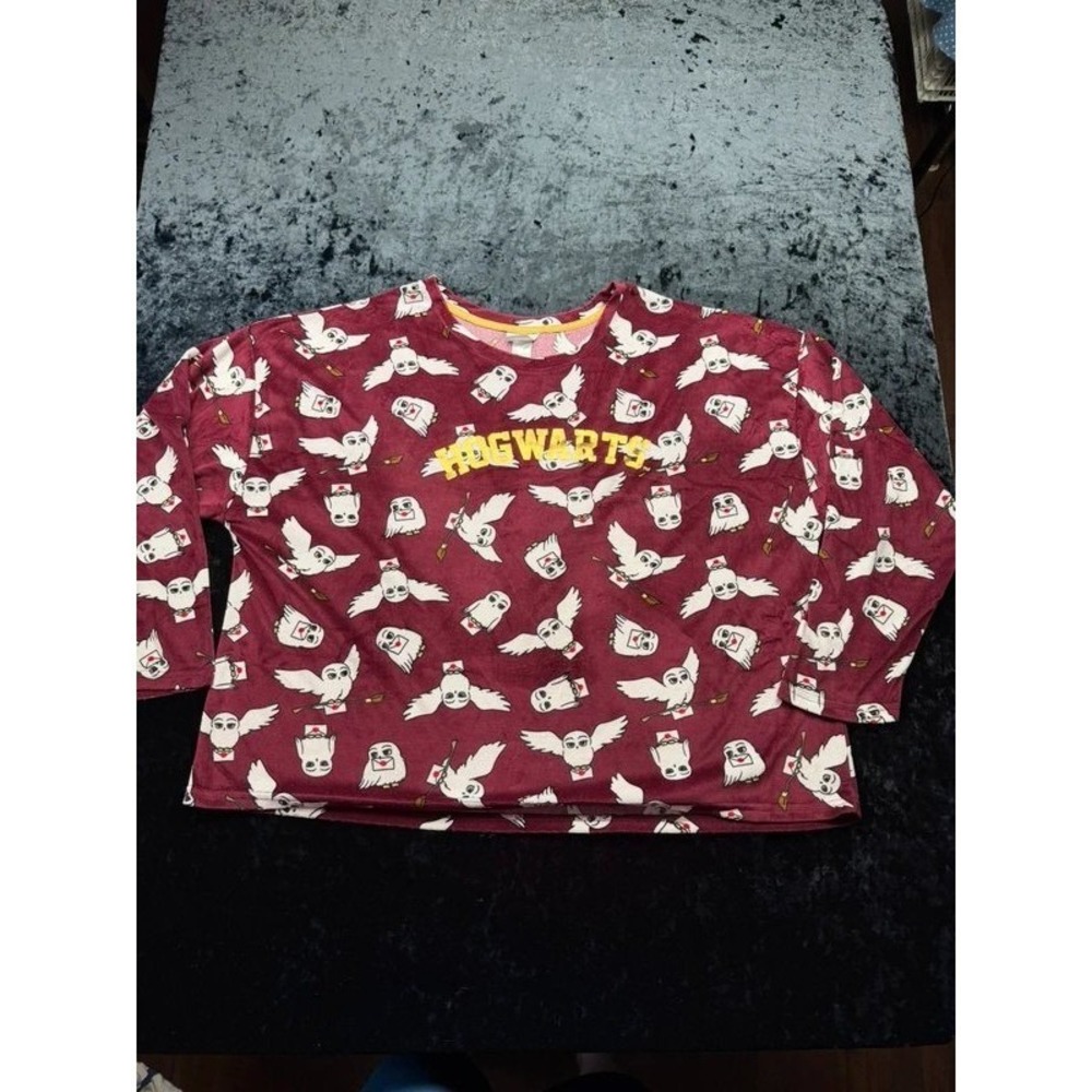 Harry Potter Hedwig Pajama Top Womens 3X 22W-24W Hogwarts Burgundy Fleece